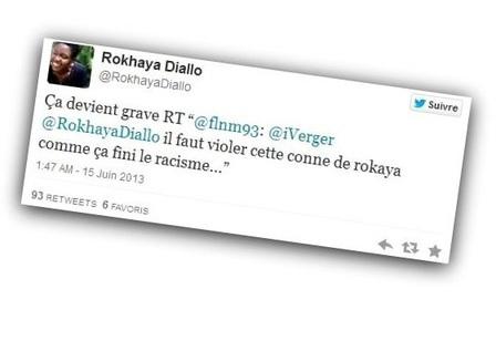 Samir, travailleur handicapé, appelle au viol de Rokhaya Diallo sur Twitter