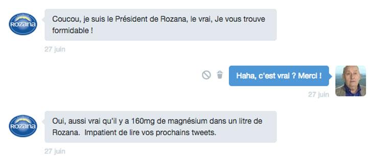 Capture d'écran d'un échange entre sosie
