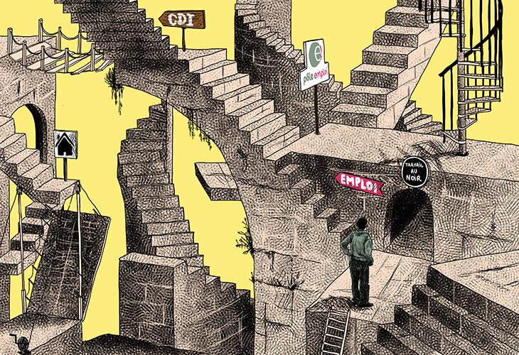 Aurel crée son compte sur Pôle Emploi, ouvre une boîte mail et démarche les entreprises