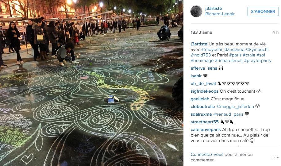 Fresque à la craie, Rue Richard-Lenoir à Paris, par J3