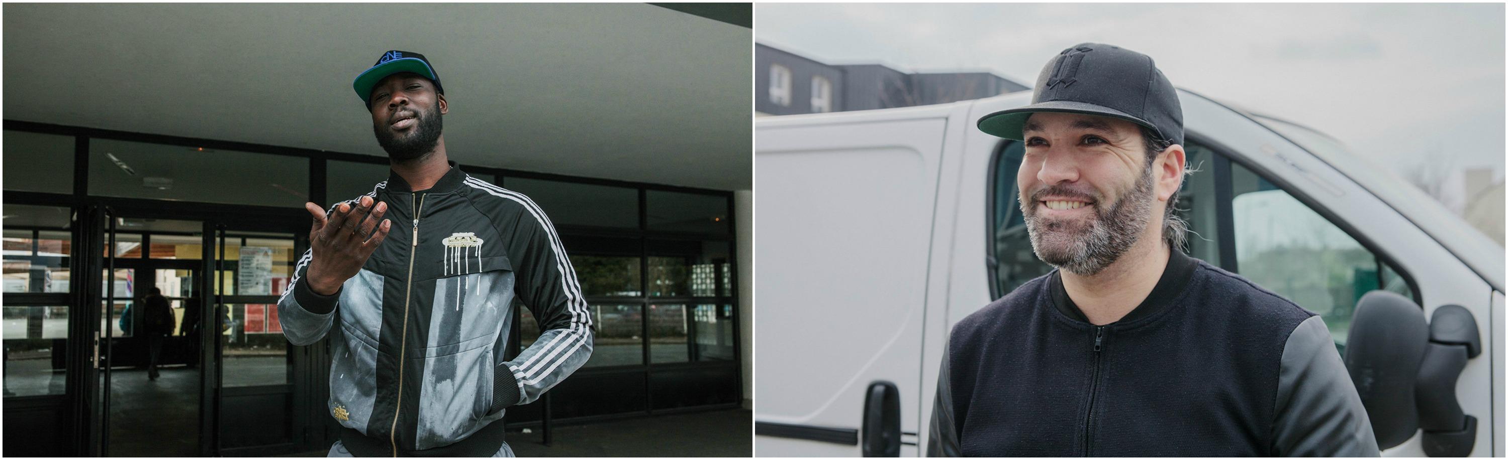 Juicy P, rappeur emblématique de Grigny, et Christopher, un animateur de la ville