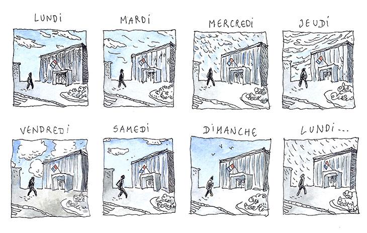 Tout les matins, il doit pointer au comico.