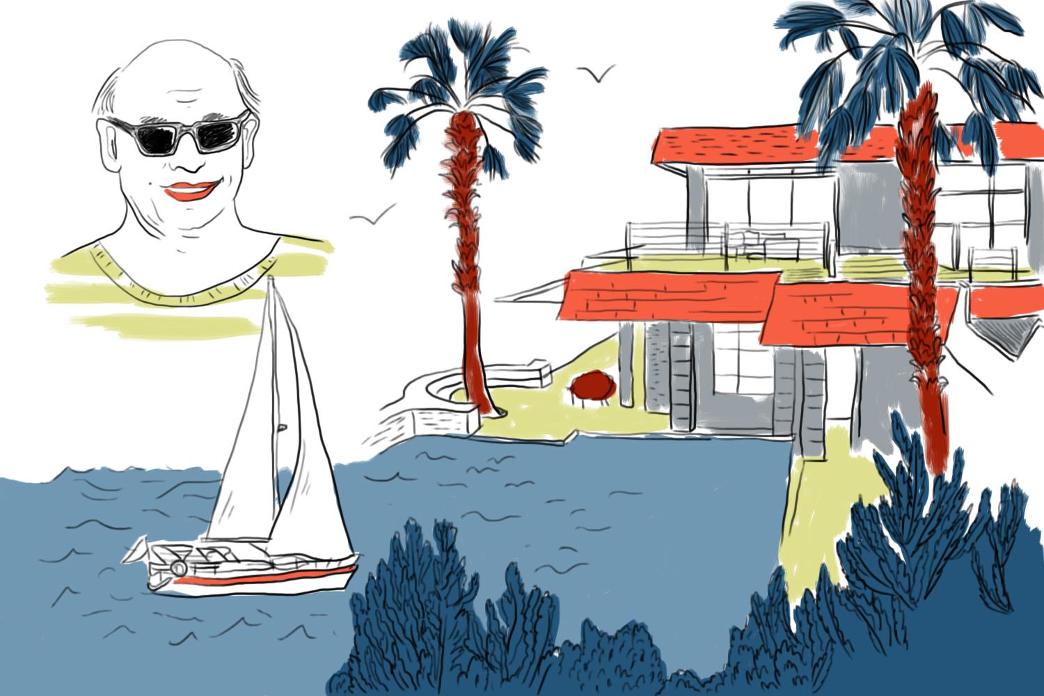 L'homme se vante de son bateau et de sa belle maison en Cors