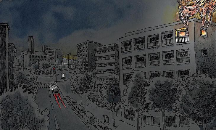  Le commandant P. pousse la porte de l’appartement calciné