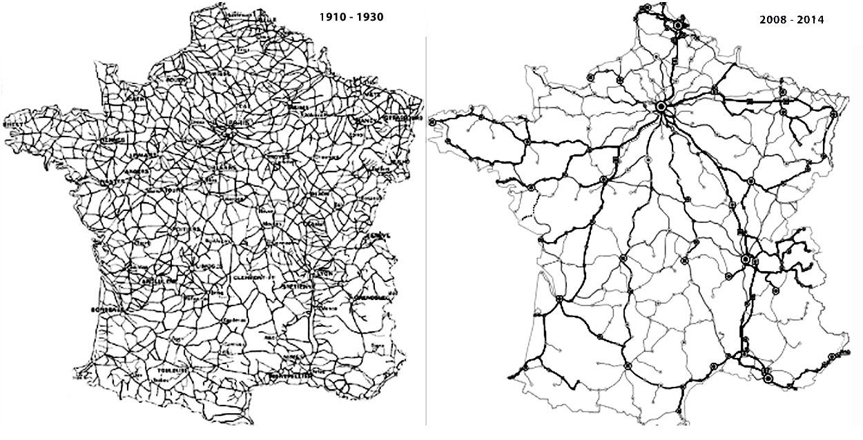 Les réseaux ferrés en France entre 1910-1930 et 2008-2014 : « En fermant des lignes, on abandonne des territoires, on exclut et on éloigne des populations silencieuses ».