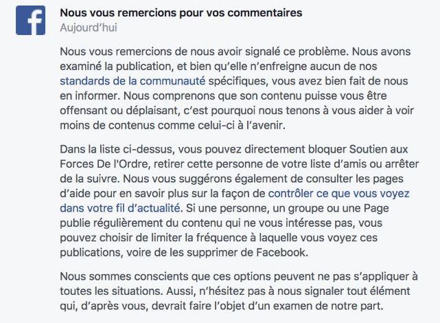La réponse de Facebook ...