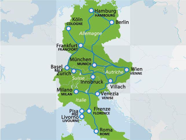 Itinéraires du train de nuit de la compagnie autrichienne du rail, ÖBB Nightje