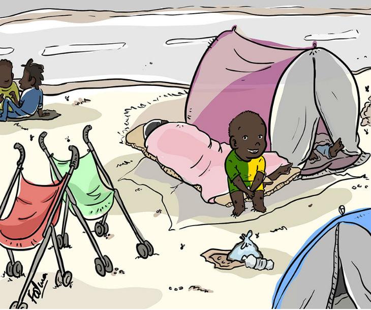 A 10 minutes du centre, rue de la Chapelle, c'est le campement des familles. Des jeunes filles et des tout-petits dorment dehors, parfois dans des tentes, parfois non