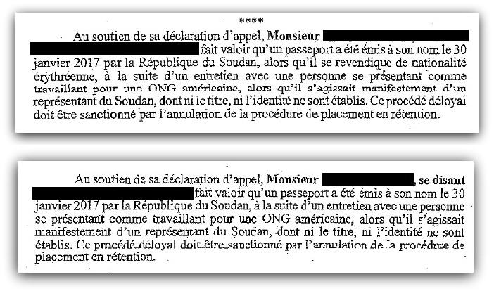 Extrait des jugements de la Cour d'appel concernant les deux réfugiés qui ont croisé la délégation soudanaise à Coquelles (62