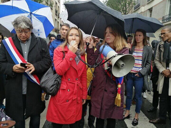 Juliette Ryan, co-secrétaire du PCF à Saint-Ouen, était présente aux côtés d'Eric Coquerel, député La France Insoumise de Seine-Saint-Denis.