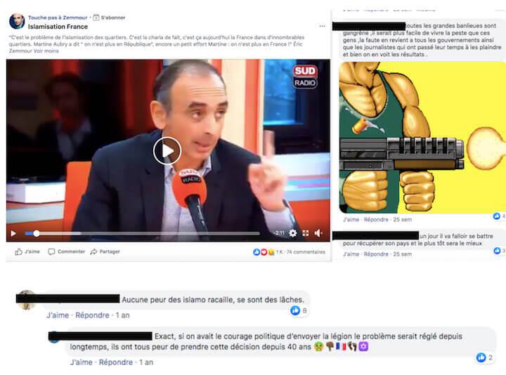 Dès que le polémiste fantasme sur « l'islamisation » de la France, les commentaires haineux affluent.