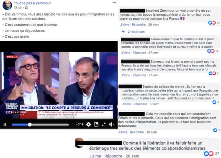 Les détracteurs de Zemmour sont des traîtres et des collabos selon ses fans.