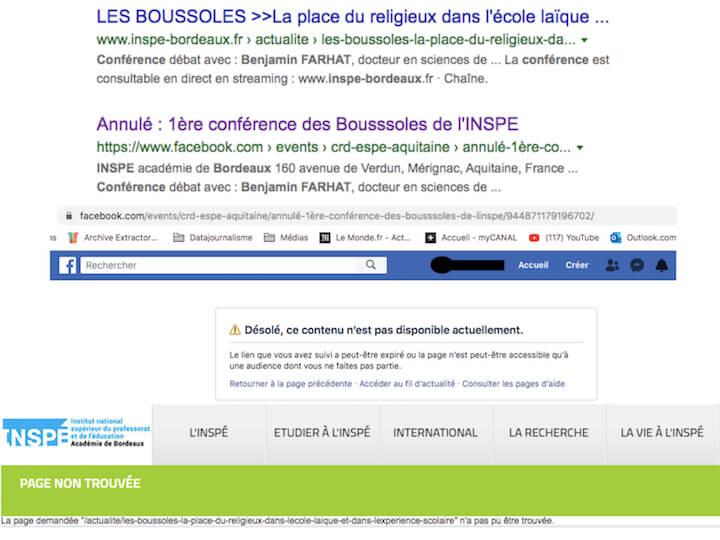 Après que la conférence a été annulée, les pages ont disparu.