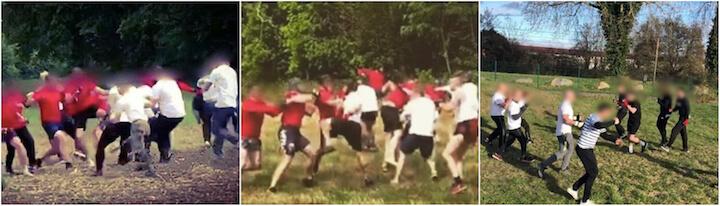 À gauche, le fight entre les Strasbourgeois et les Rennais en mai. À droite, celui entre les Toulousains et les MesOs en décembre. Au centre, un fight entre la Milice et les Rennais, gagné en juillet par les Bretons.