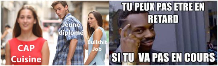 Les mèmes sont des images légendées, détournées et reprises à l’infini d’utilisateur en utilisateur. Ici, ce sont deux des plus célèbres mèmes.