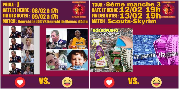 Les neurchis doivent s'affronter sur la même image de base, qu'ils détournent. Les deux mèmes sont ensuite départagés par un vote des internautes.