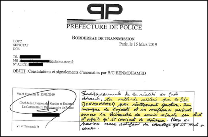 Au lieu d'être soutenu par sa hiérarchie, Amar Benmohamed a été visé. Comme sur ce document destiné à l'IGPN où un commissaire divisionnaire critique son « manque de loyauté ».