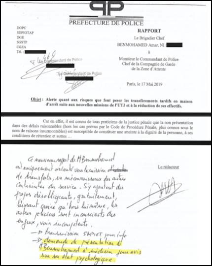 En mai 2019, Amar Benmohamed pointe que les délais de transferts des détenus au tribunal sont trop longs. Le sujet met en rogne un commissaire divisionnaire qui demande par écrit sa présentation à un médecin « pour avis psychologique »