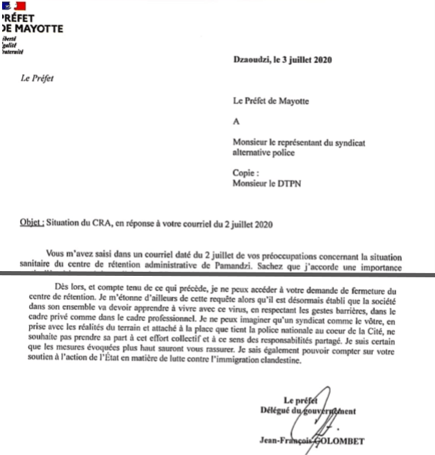 Les policiers avaient demandé la fermeture des Cra vu les cas de coronavirus, le préfet a répondu par la négative et tance le syndicat.