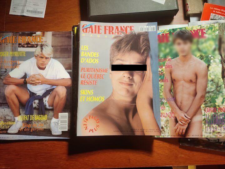 Les numéros de Gaie France affichaient souvent des garçons au visage et au physique ado en couverture. À l'intérieur, on y retrouvait des photos de nus.