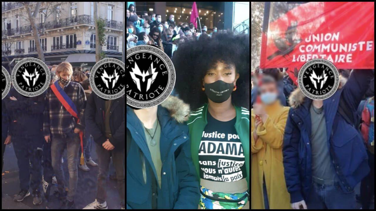 Des membres du groupuscule d’extrême droite Vengeance Patriote prennent la pose avec Assa Traoré et Alice Coffin