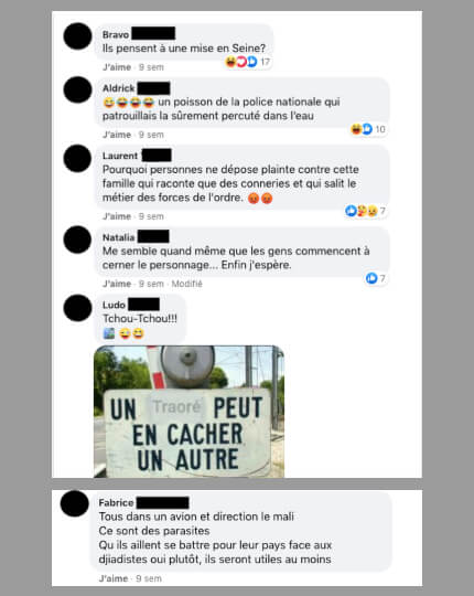 Les moqueries racistes sont nombreuses envers les figures de la lutte contre les violences policières comme Assa Traoré et sa famille.