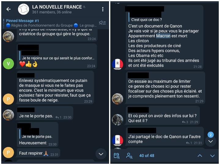 Comme leur gourou, les membres du groupe Telegram sont antimasques et complotistes.