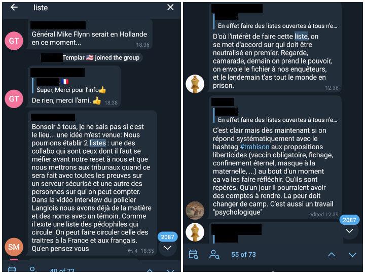 Sur le groupe Telegram, ses partisans ont dressé une liste de 386 personnalités à juger après la future révolte. On y trouve Jean-Michel Apathie, Benoît Hamon ou Christine Taubira ainsi que de nombreux députés actuels. Et une autre,  plus courte, pour les « braves à honorer » avec Soral, Dieudonné ou Ayoub.