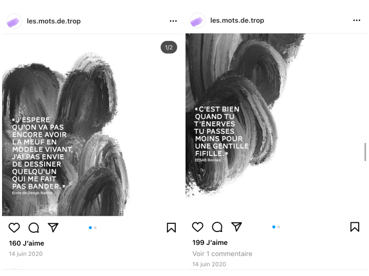 Sur leur compte Instagram Les Mots de Trop, les étudiantes des Beaux-Arts de Rennes publient les témoignages d'étudiants en école d'art victimes de discriminations