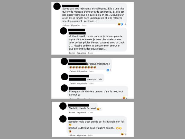 Sur TN Rabiot, Amélie H. est régulièrement comparée à un objet de désir sexuel. Les photos d’elle postées sur le groupe dégueulent d’innombrables commentaires immondes et sexistes