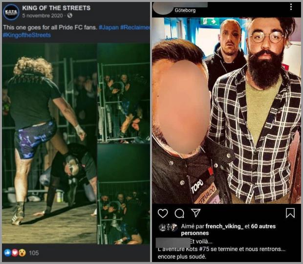 Pour sa deuxième participation au KOTS, il y a quelques jours à peine, Valentin Vauthiers a combattu sous son vrai nom et a mis des gros coups de pieds. Pour l'occasion, il était accompagné du combattant Yanek Czura (au fond, à droite). 