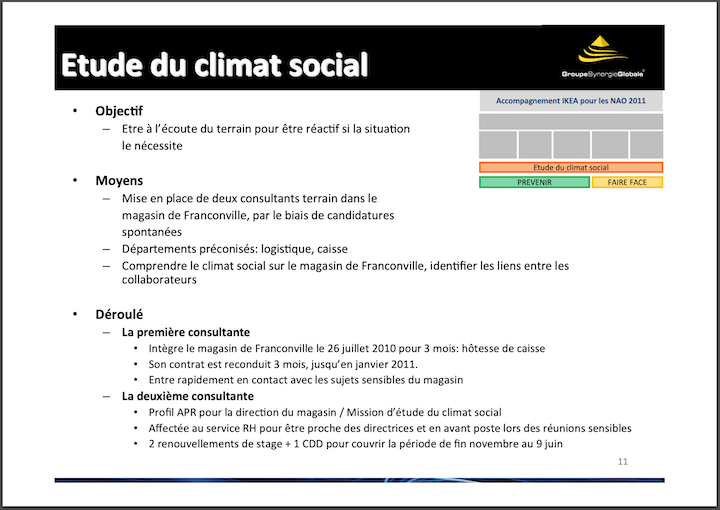 Le Powerpoint de GSG raconte l’infiltration de deux « consultants terrains » au sein du magasin Ikea de Franconville pour espionner Adel Amara.