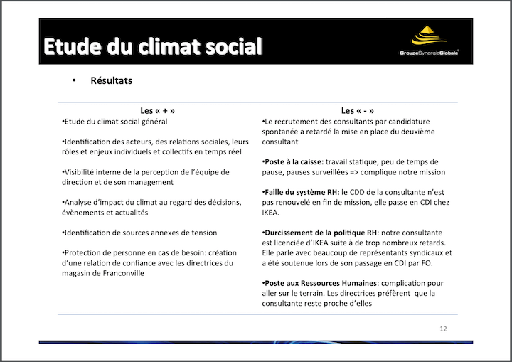 Dans le Powerpoint de GSG, on retrouve aussi les différentes actions menées pour Ikea. Même celles illégales. Dans la colonne des plus, on se vante de « blanchir » des données de police.