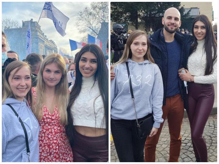 En février, la TikTokeuse a affiché son soutien au mouvement d'extrême droite (désormais dissous) Generation identitaire. Elle pose avec les figures du mouvement Anne-Thais du Tertre, alias « Thais D'Escufon » (à gauche), et Jérémie Piano (à droite), aux côtés d'une autre TikTokeuse : ThoniaFr.