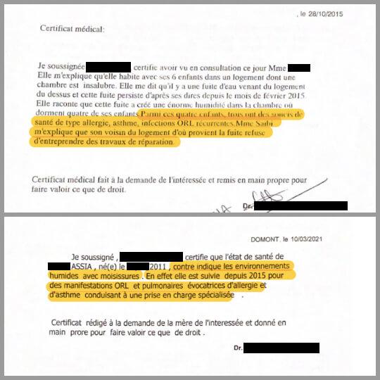Depuis six ans, les soucis de santé se sont multipliés dans la famille, comme en témoignent ces certificats médicaux