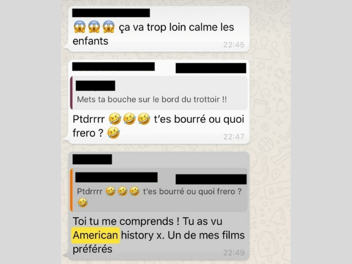 Extrait d'une conversation du groupe WhatsApp de la brigade d'escorte
