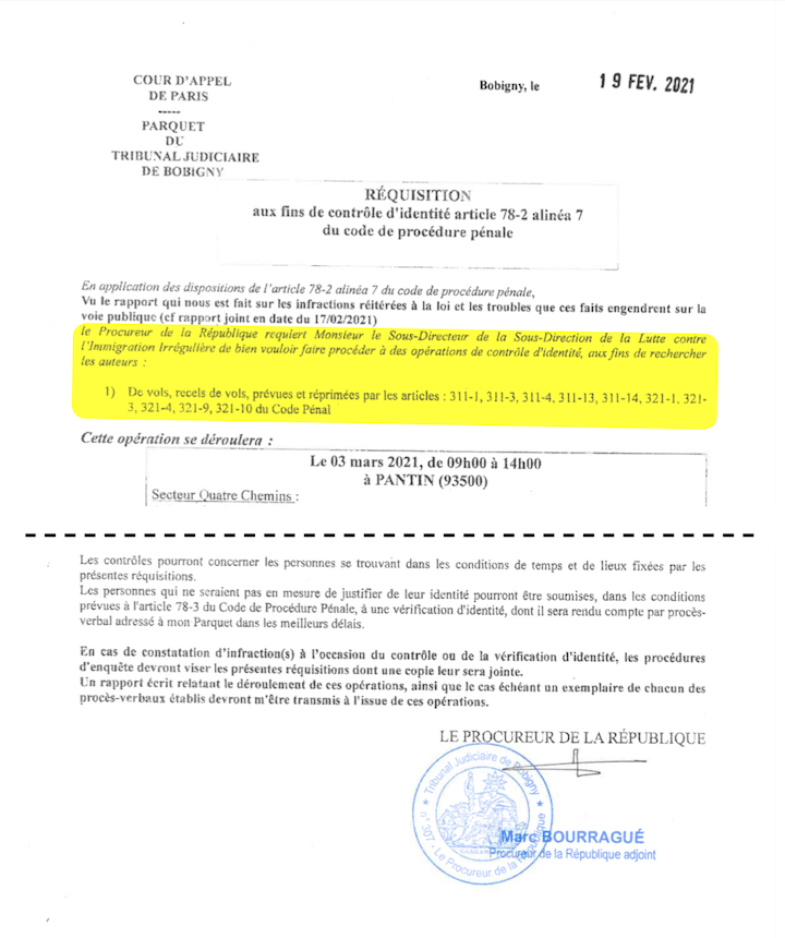 Des réquisitions prises pour la lutte contre les stupéfiants ou le vol seraient détournées pour arrêter des sans-papiers