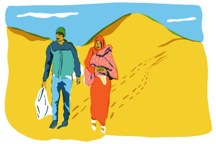 Au printemps 2014, Hassan, Nada et leur premier enfant ont traversé les steppes désertiques du Nord de l’Algérie.