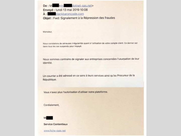 Après avoir créé des fausses fiches de paie, d'Azzedine Jamal a fait l'objet d'un signalement à la répression des fraudes (DGCCRF) et au procureur de la République