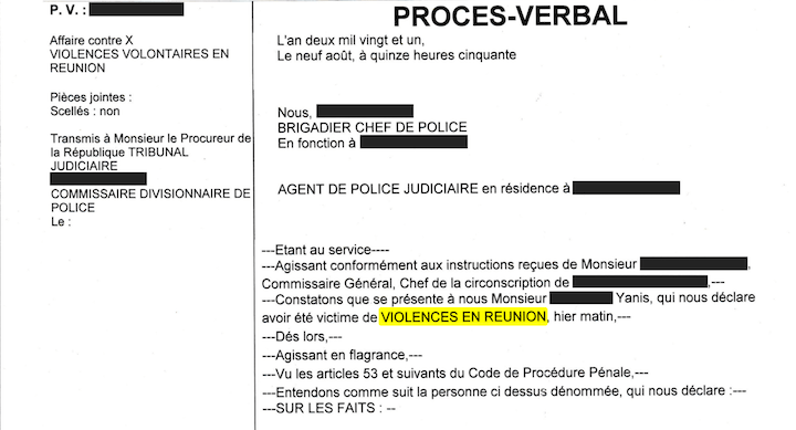 Dès le lendemain, Yanis décide de porter plainte pour « violences en réunion »