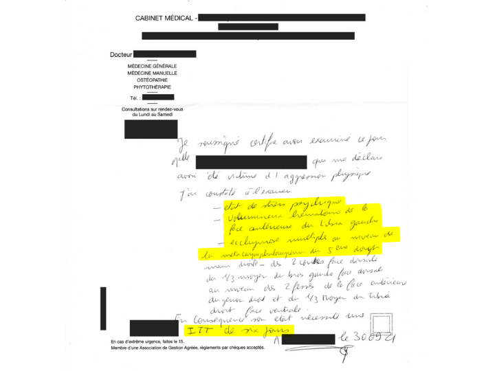 Après l'agression, Magalie a fait constater ses blessures à un médecin, qui lui a prescrit six jours d’ITT