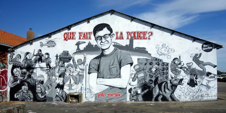 L'ancienne fresque réalisée par deux graffeurs du collectif Nantes Révoltée en hommage à Steve Maia Caniço. (1