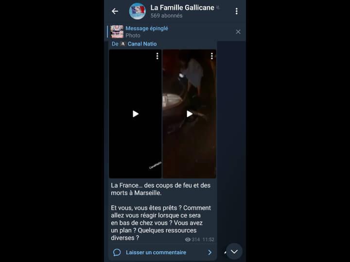 La Famille Gallicane relaie sans cesse des vidéos d’incivilités ou de violences dans les quartiers populaires, pour illustrer une déliquescence de la société. Le groupe demande à ses soutiens de se tenir prêts pour se battre.