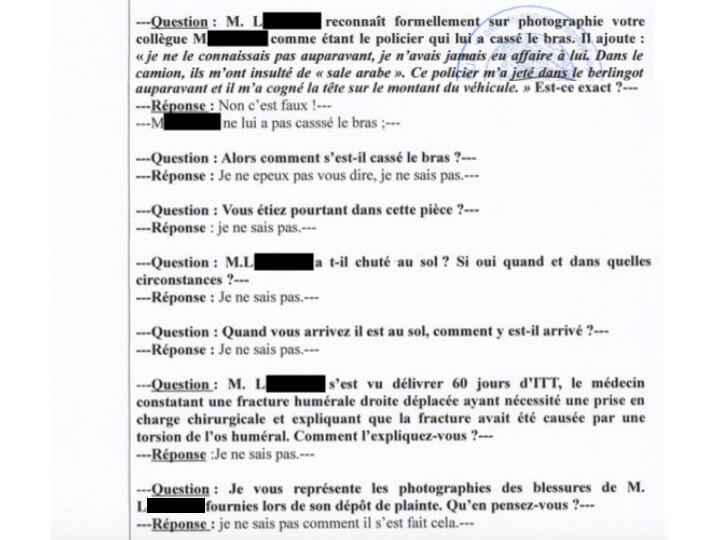 À l'IGPN, qui a interrogé les policiers 18 mois plus tard, les quelques policiers témoins de la scène ont au choix la mémoire qui flanche ou confirment la thèse d’Aymeric-Bertrand M