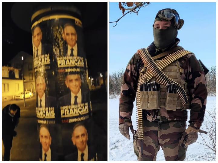 Le militaire d'active, membre de Rempart, colle pour Eric Zemmour, notamment devant sa caserne du 152e régiment d’infanterie de Colmar.