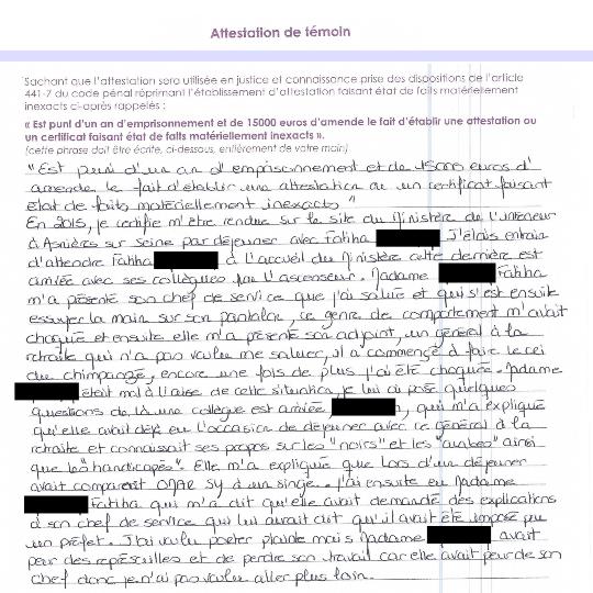 Le général O. aurait aussi fait des cris de singes