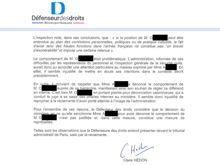 Selon la Défenseure des droits : « Le comportement de monsieur O. était problématique. »