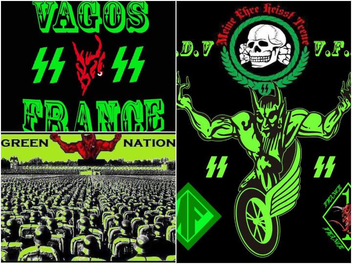 Les Vagos font de nombreuses références nazies dans leurs visuels. Outre l'emblème principal de la SS, on retrouve aussi une Totenkopf (autre symbole SS) bardée de la devise officielle de la... SS : « Meine ehre heißt treue », qui équivaut à : « Mon honneur s'appelle fidélité ». Ils affichent aussi des visuels avec le complexe qui accueillait les congrès du NSDAP.