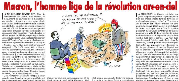 Rivarol, Macron et le lobby LGBT.