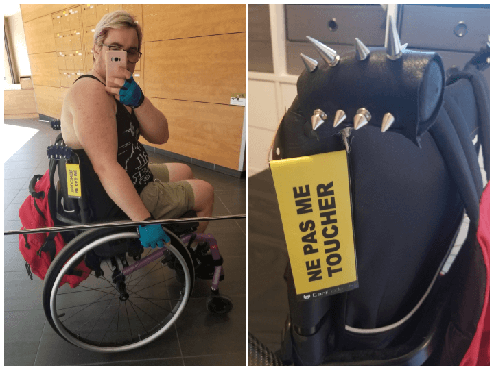 Depuis qu'il a fabriqué et installé des piques sur son fauteuil, Noa se sent moins « vulnérable » lorsqu'il sort dans la rue